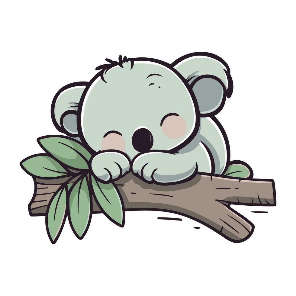 Cute koala sleeping on a tree branch. Vector illustration.