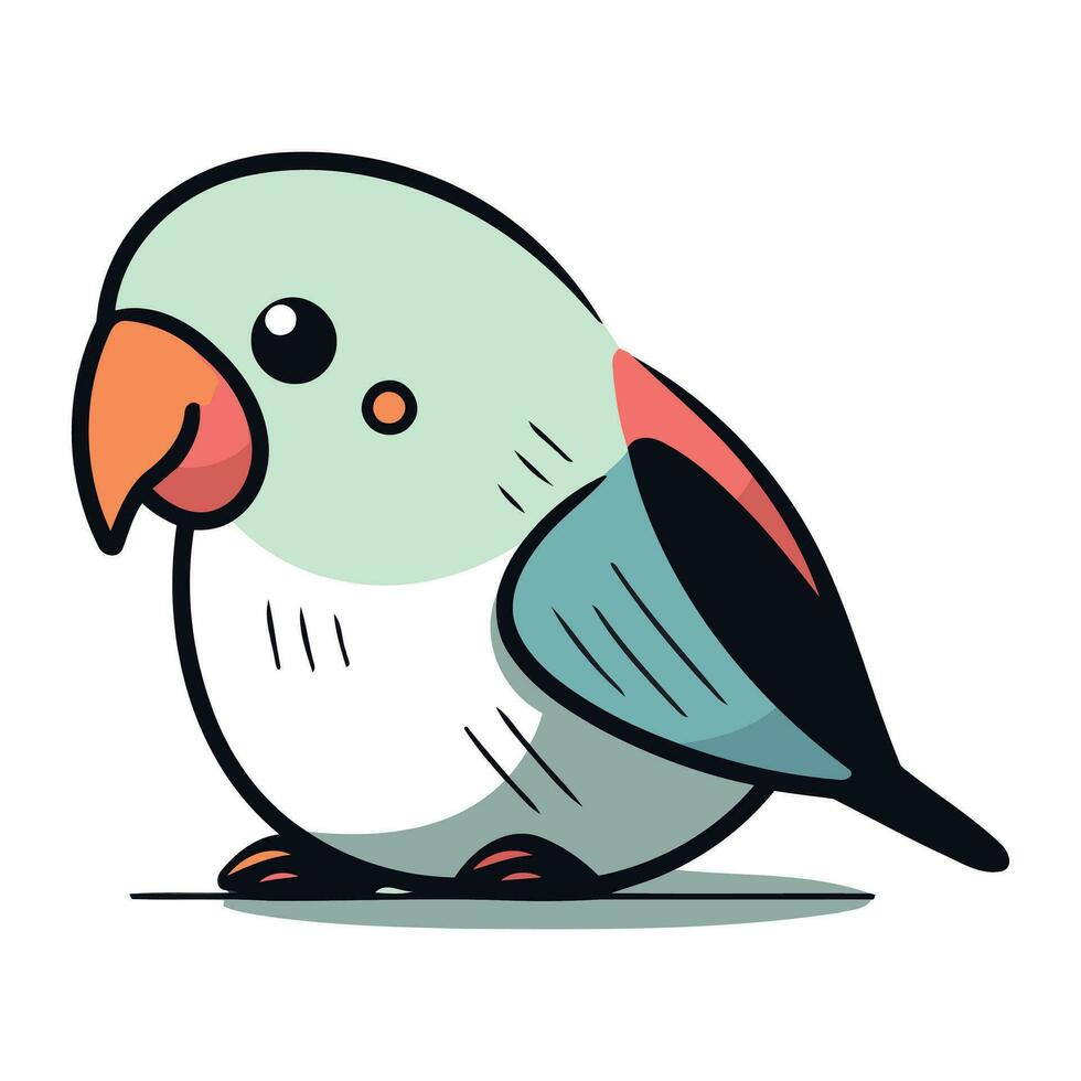 Parrot on white background. Vector illustration in flat cartoon style.