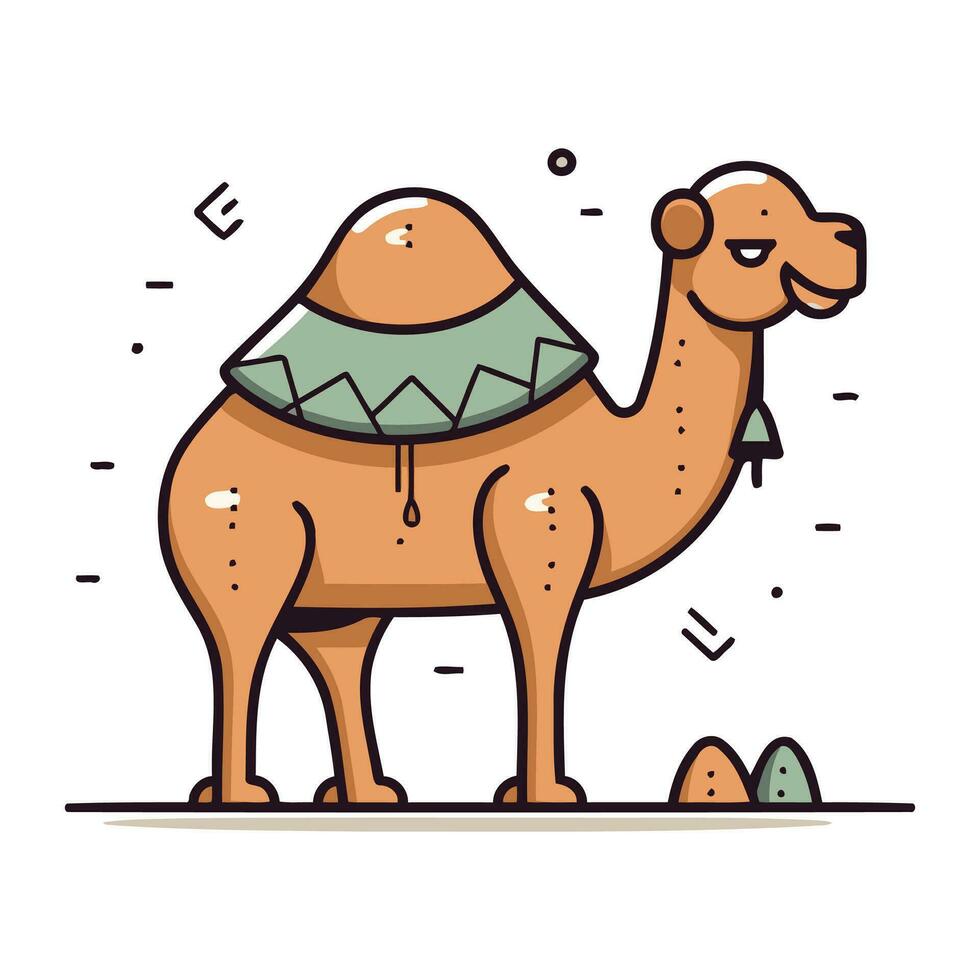 camello en un sombrero y bufanda. vector ilustración en plano estilo