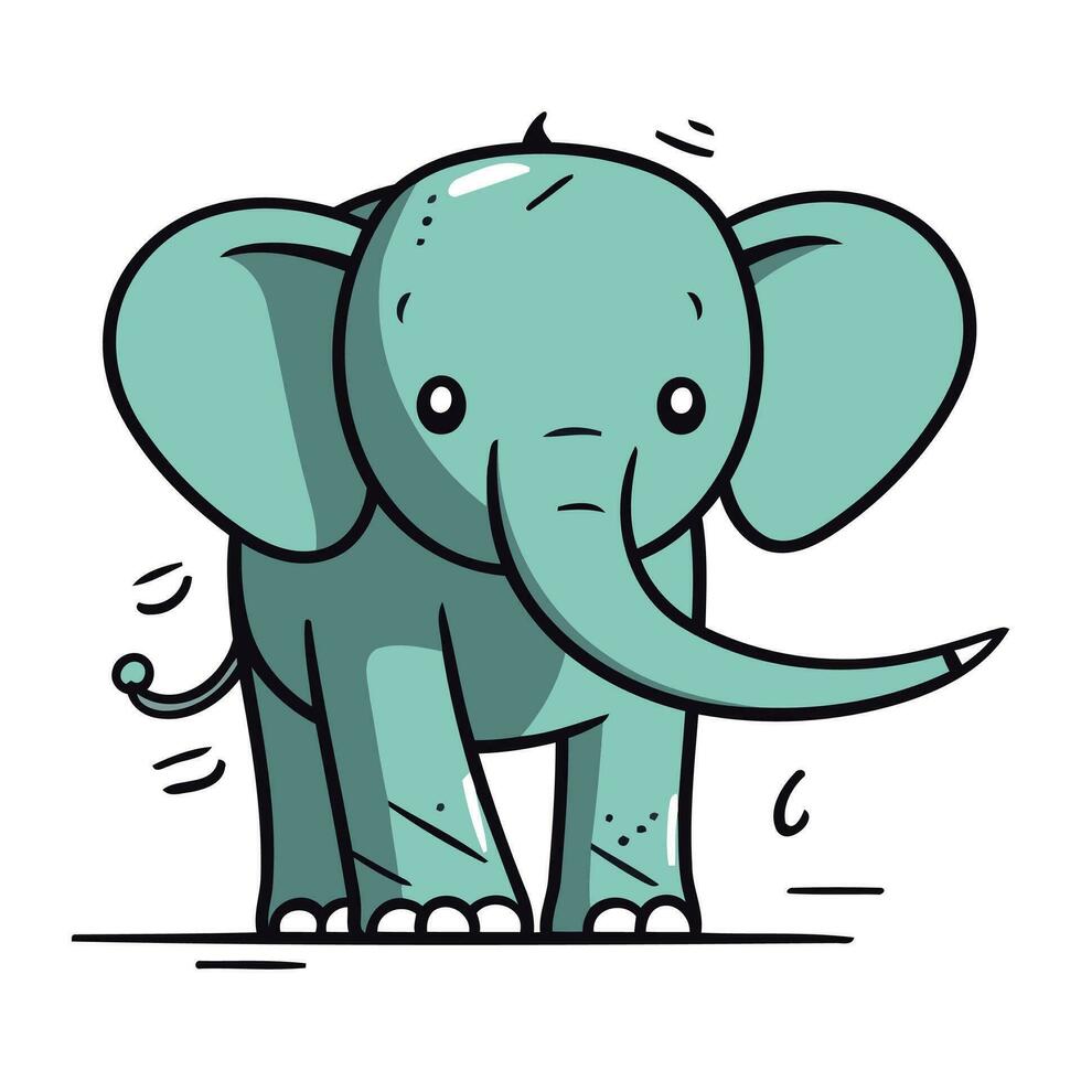 Vector illustration of cute cartoon elephant. Isolated on white background.