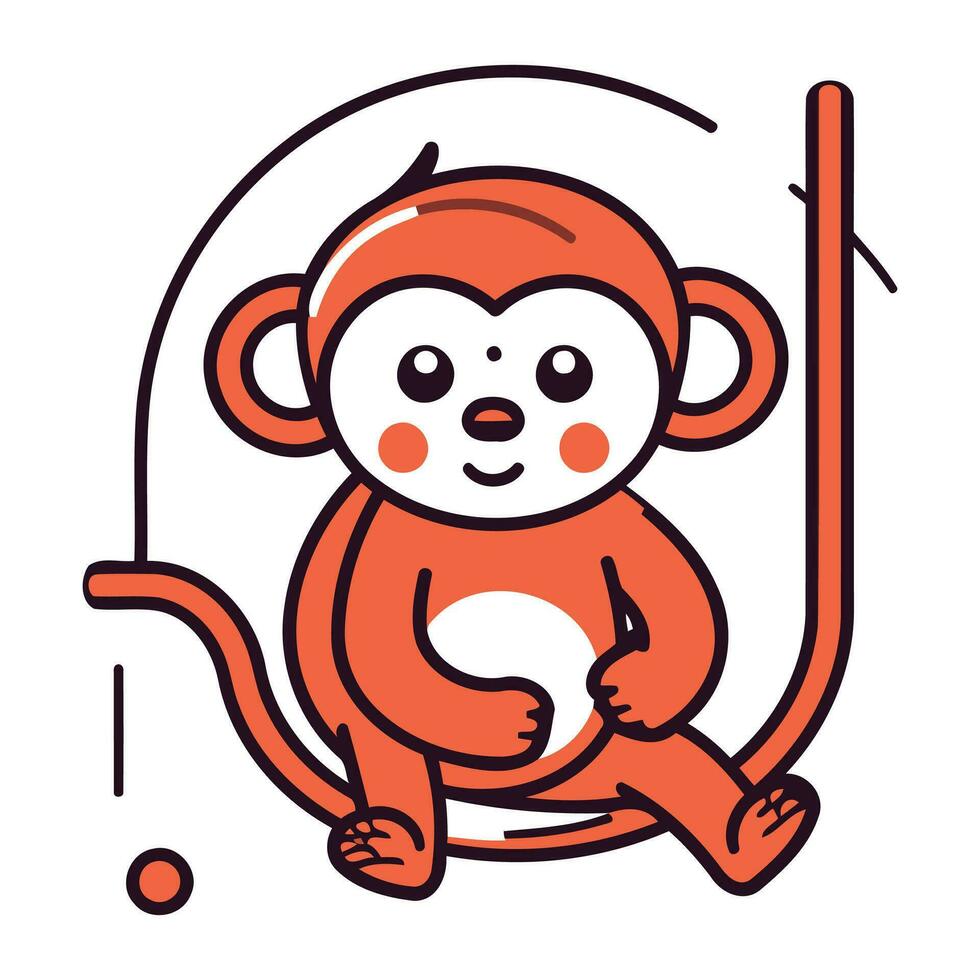 Cute cartoon monkey sitting on a pipe. Vector illustration in a flat style.