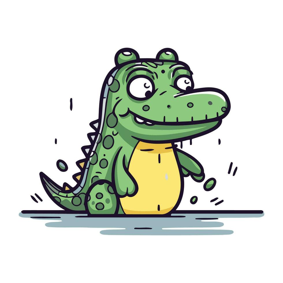 Crocodile vector illustration. Cute cartoon crocodile character.