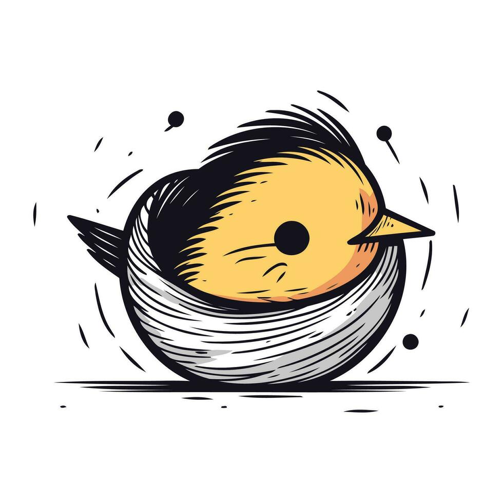 Cute little chick in a nest. Hand drawn vector illustration.