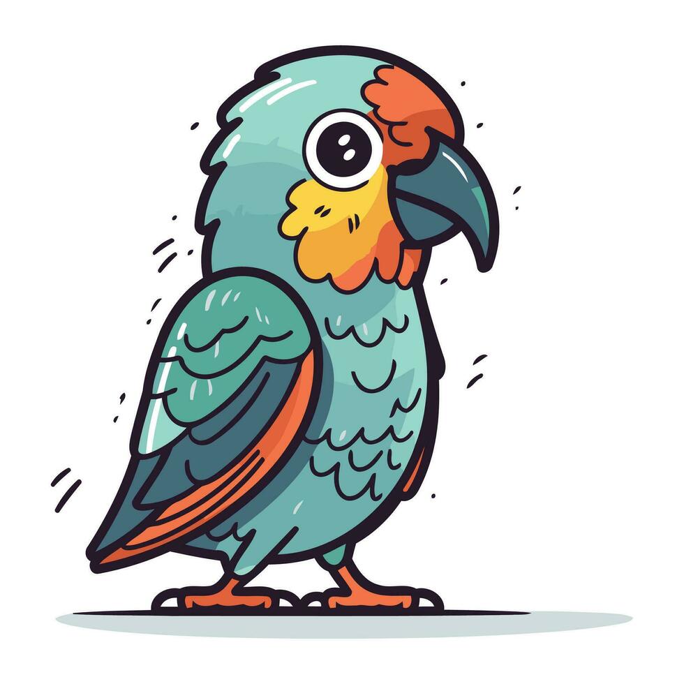 Cute parrot cartoon vector illustration. Hand drawn parrot.
