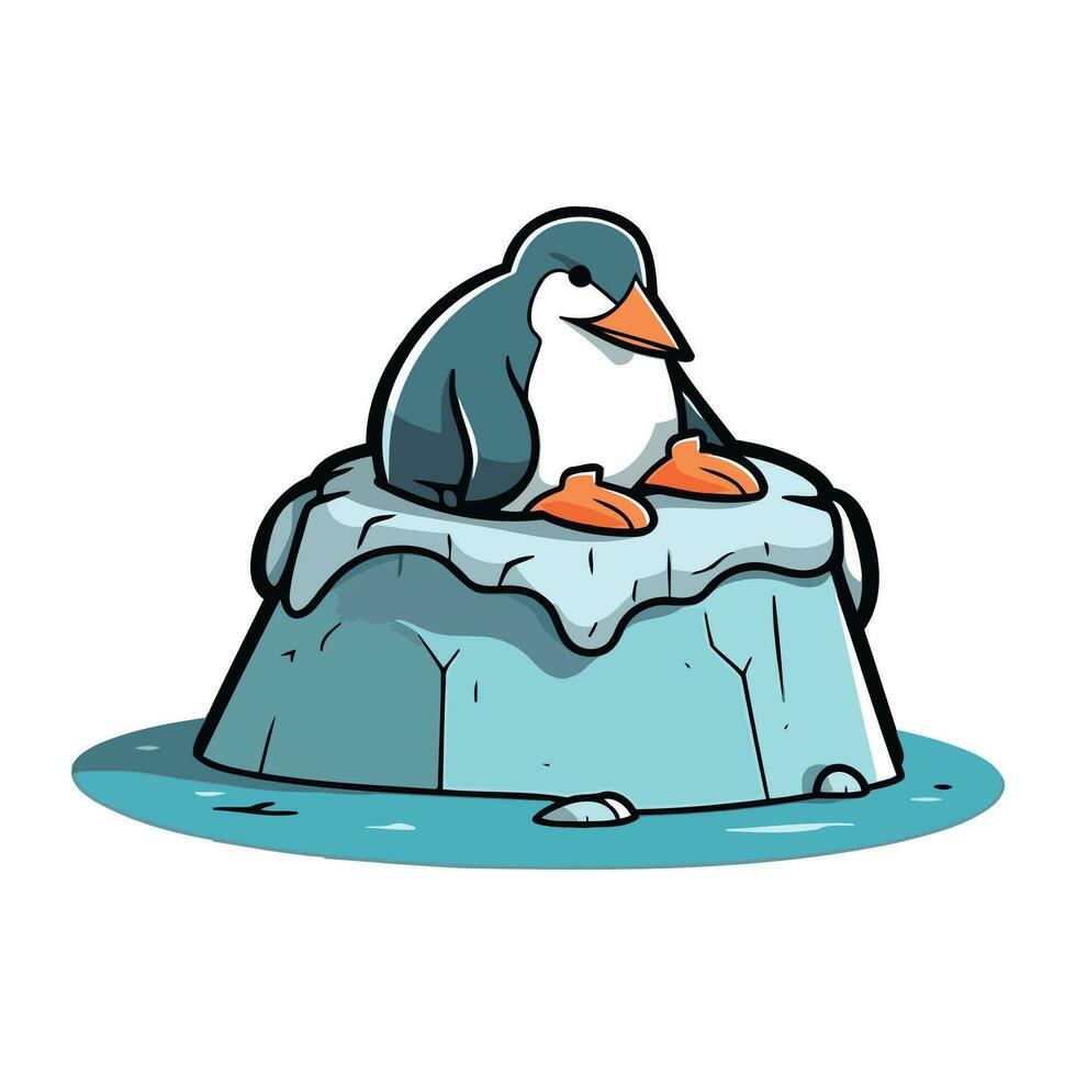 Penguin on an ice floe. Cartoon vector illustration.