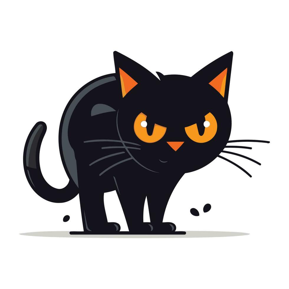 Cute cartoon black cat. Vector illustration isolated on white background.