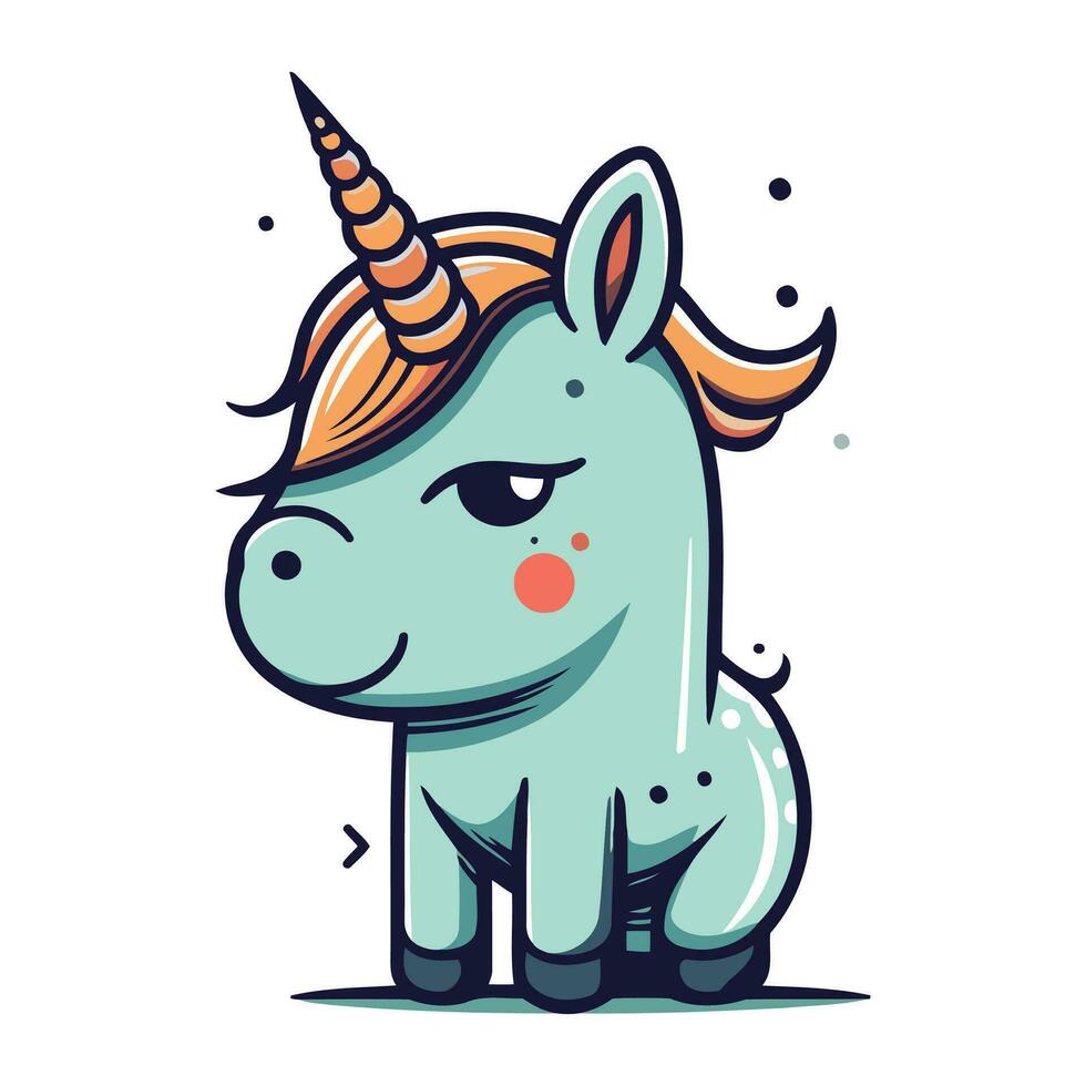 Cute cartoon unicorn. Vector illustration. Isolated on white background.