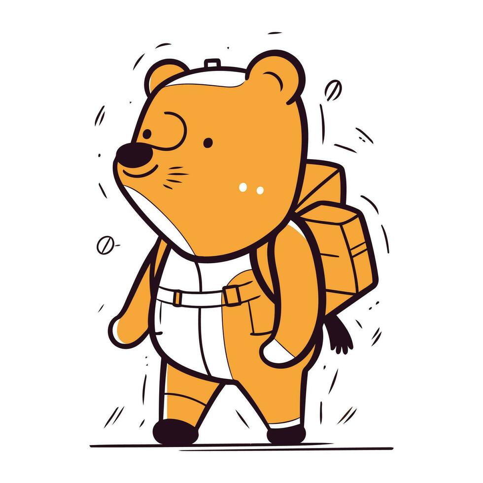 Cute bear with a backpack. Vector illustration in cartoon style.