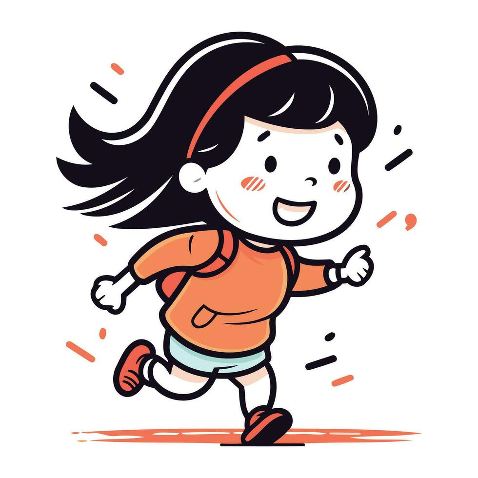Cute little girl running cartoon vector illustration. Cute little girl cartoon character.