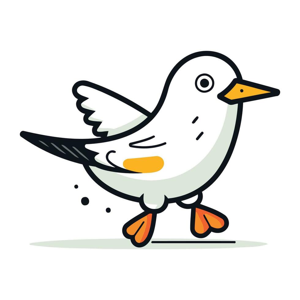 Cute cartoon seagull. Vector illustration on white background.