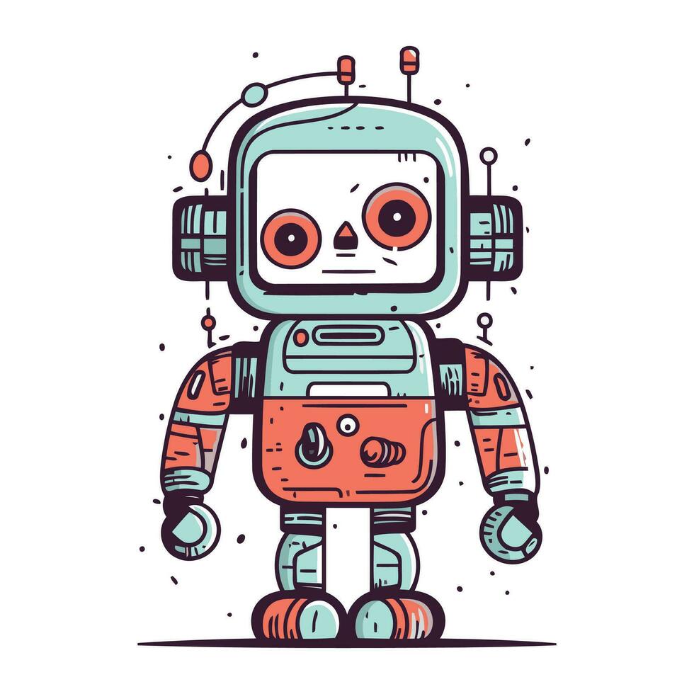 Cute robot. Hand drawn vector illustration in doodle style.