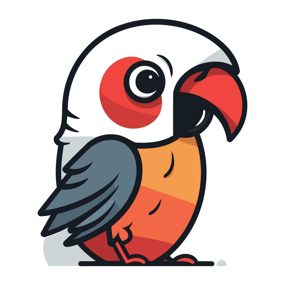 Cute parrot with red eyes. Vector illustration in cartoon style.