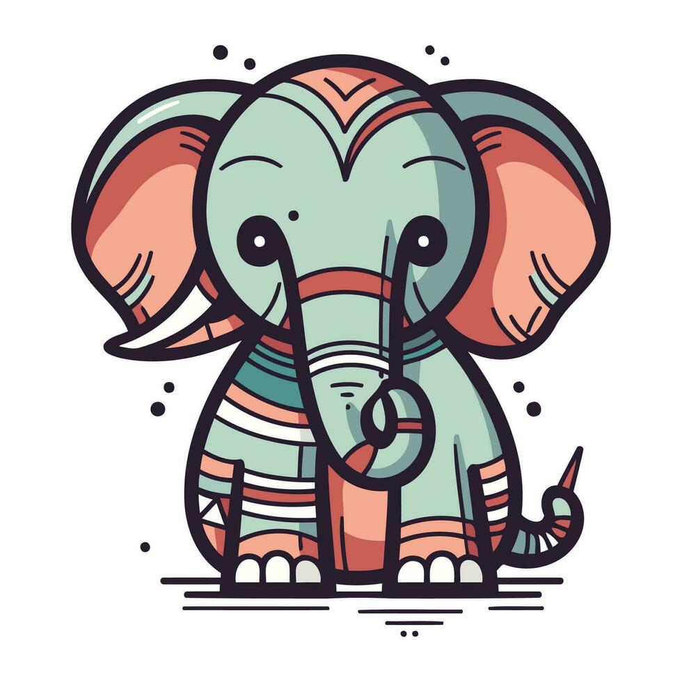 Cute cartoon elephant. Vector illustration. Isolated on white background.