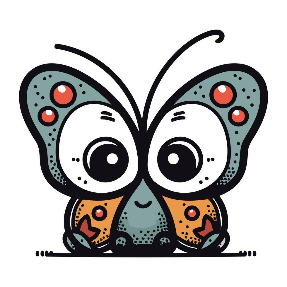 Butterfly cartoon vector illustration. Cute butterfly with big eyes.