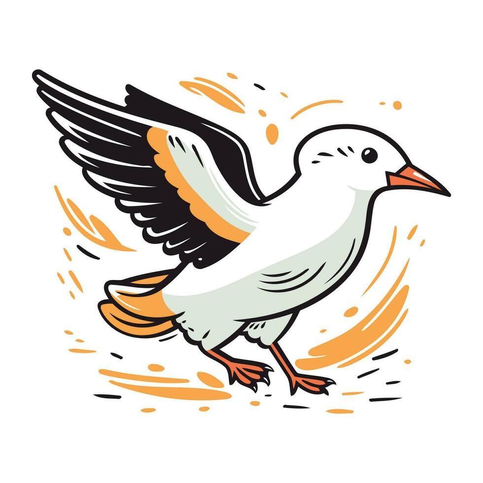 Vector illustration of a flying seagull on a white background.