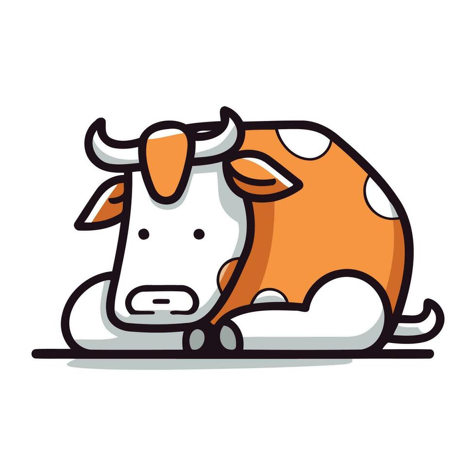 Cute cartoon cow sleeping on a white background. Vector illustration.