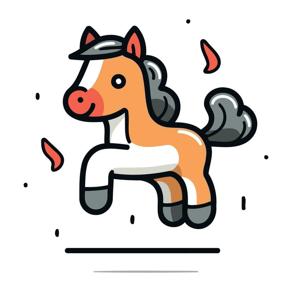 Cute cartoon horse on white background. Vector illustration in flat style.