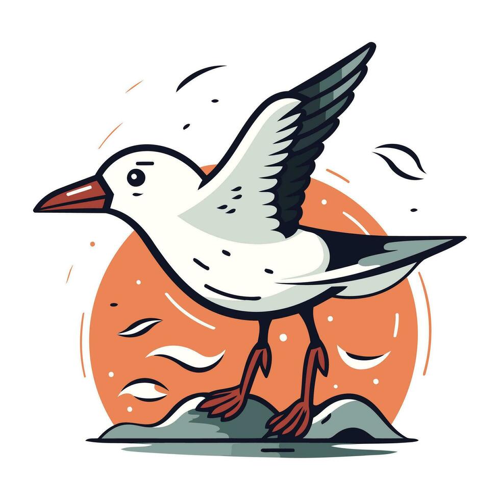 vector ilustración de un Gaviota en el rocas dibujos animados estilo.