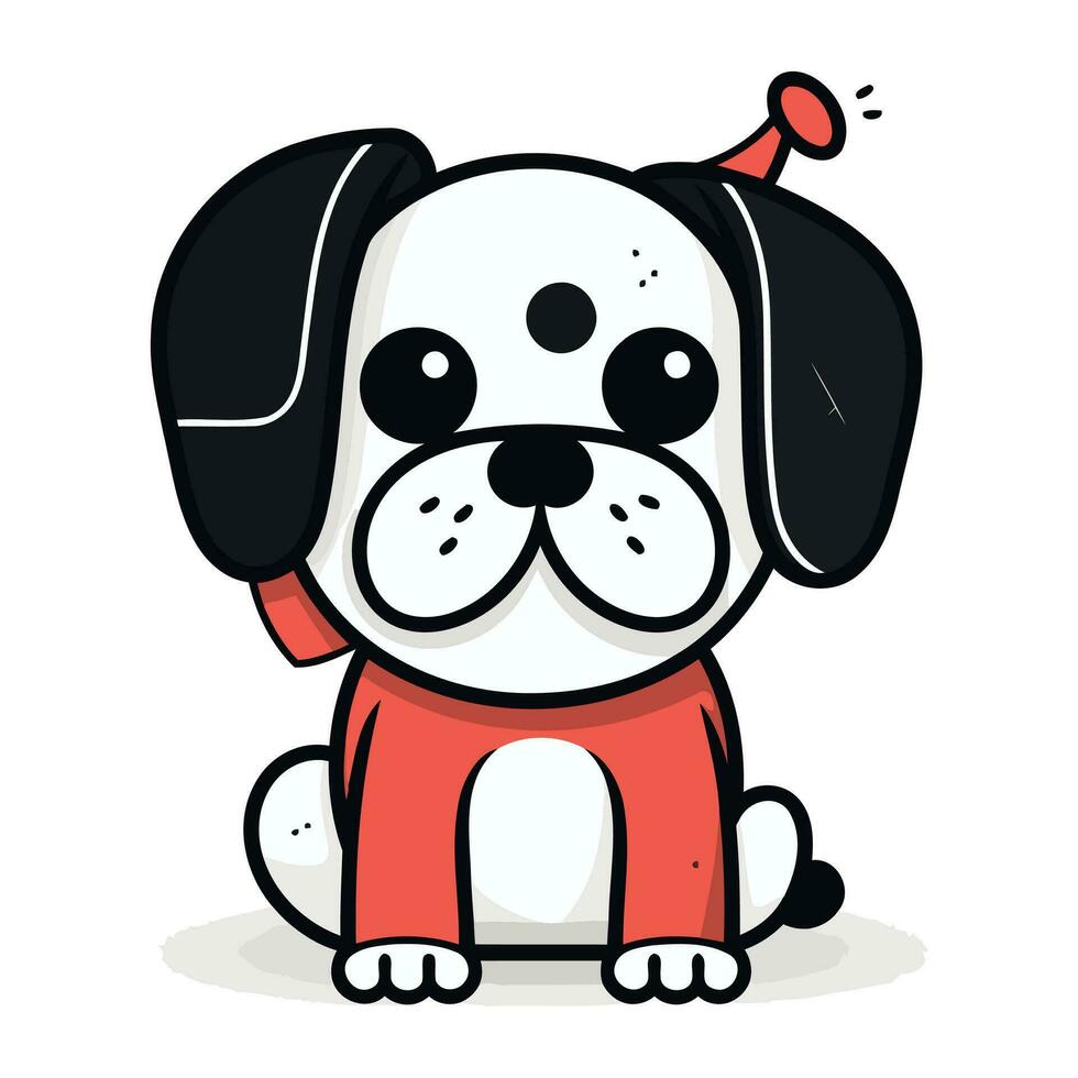 Cute cartoon dog with headphones. Vector illustration on white background.