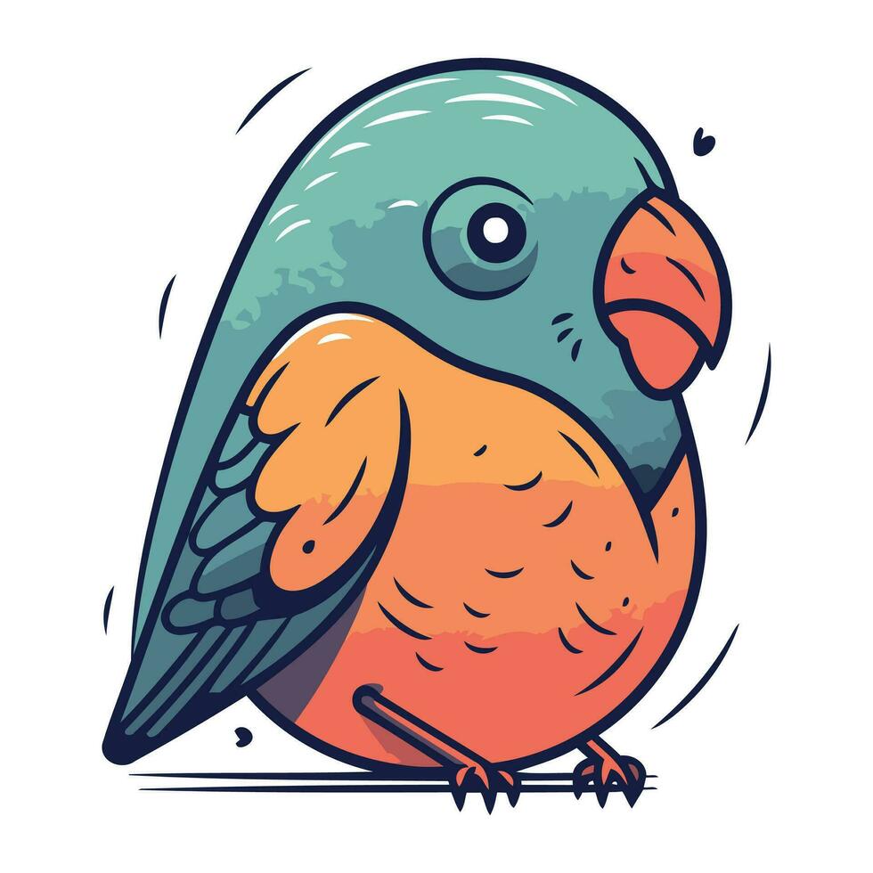 Vector illustration of cute cartoon parrot. Hand drawn parrot.