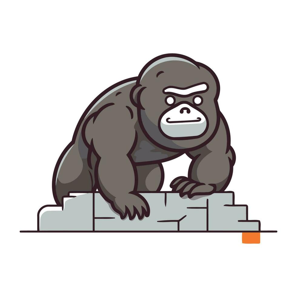 Gorilla sitting on the wall. Vector illustration in flat style