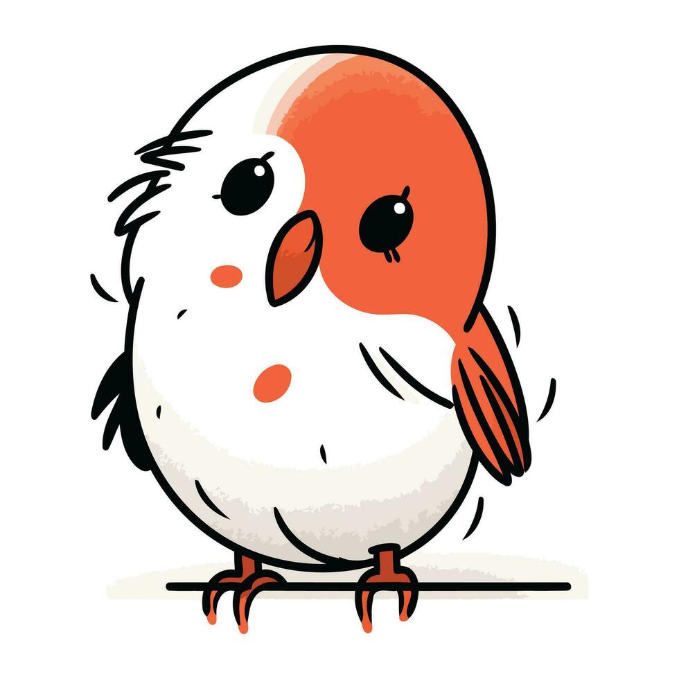 Cute little bird with red beak. Cartoon vector illustration.