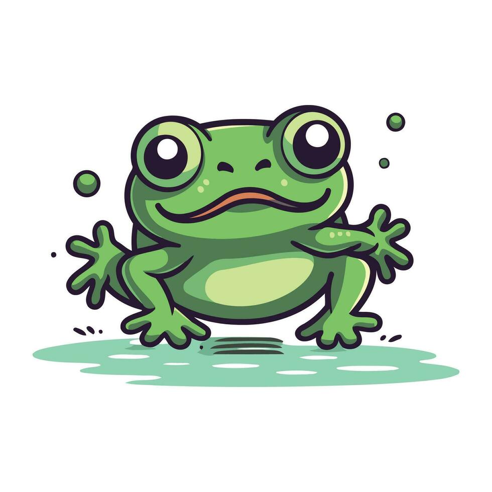 Frog vector illustration. Cute cartoon character isolated on white background.