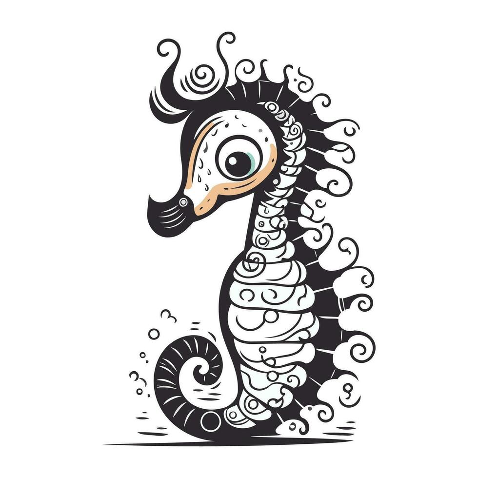 Seahorse. Hand drawn vector illustration in doodle style.