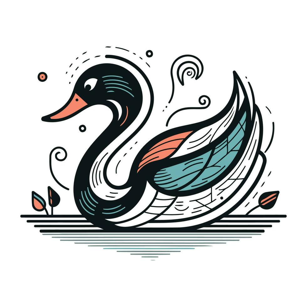 Swan. Hand drawn vector illustration in doodle style.