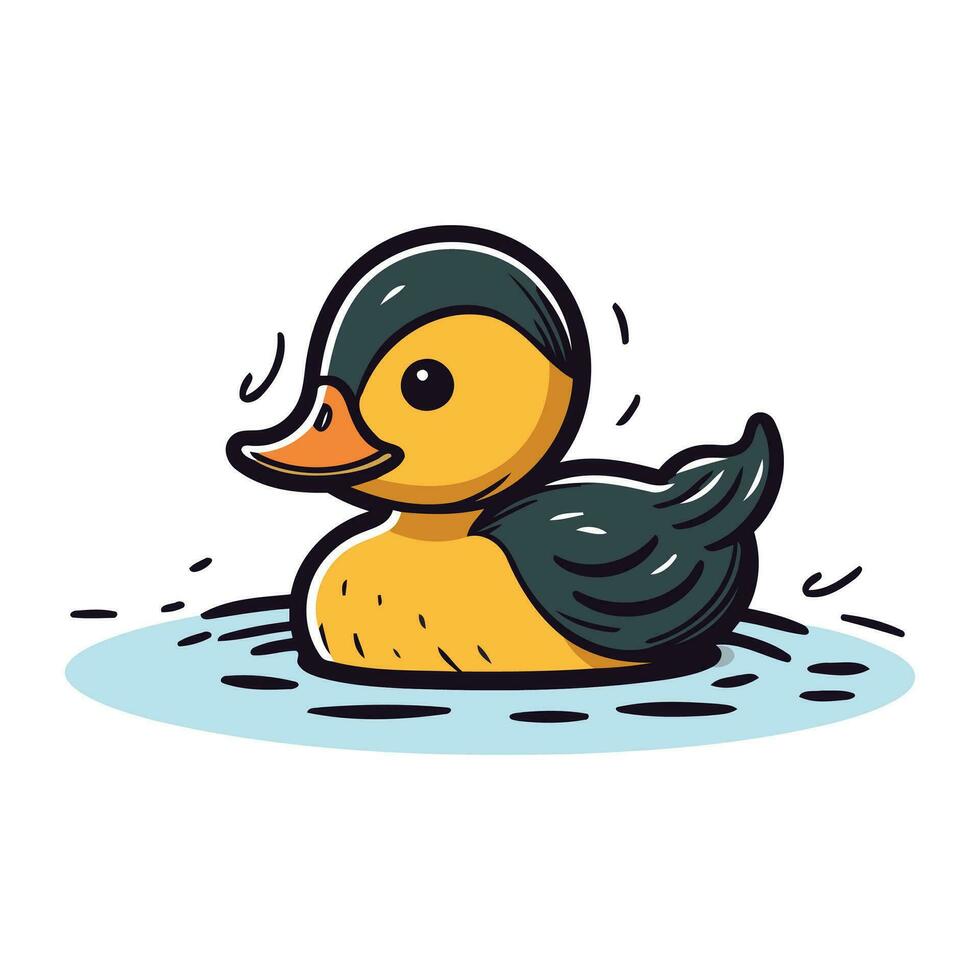 Duck swimming in the water. Cute cartoon vector illustration.