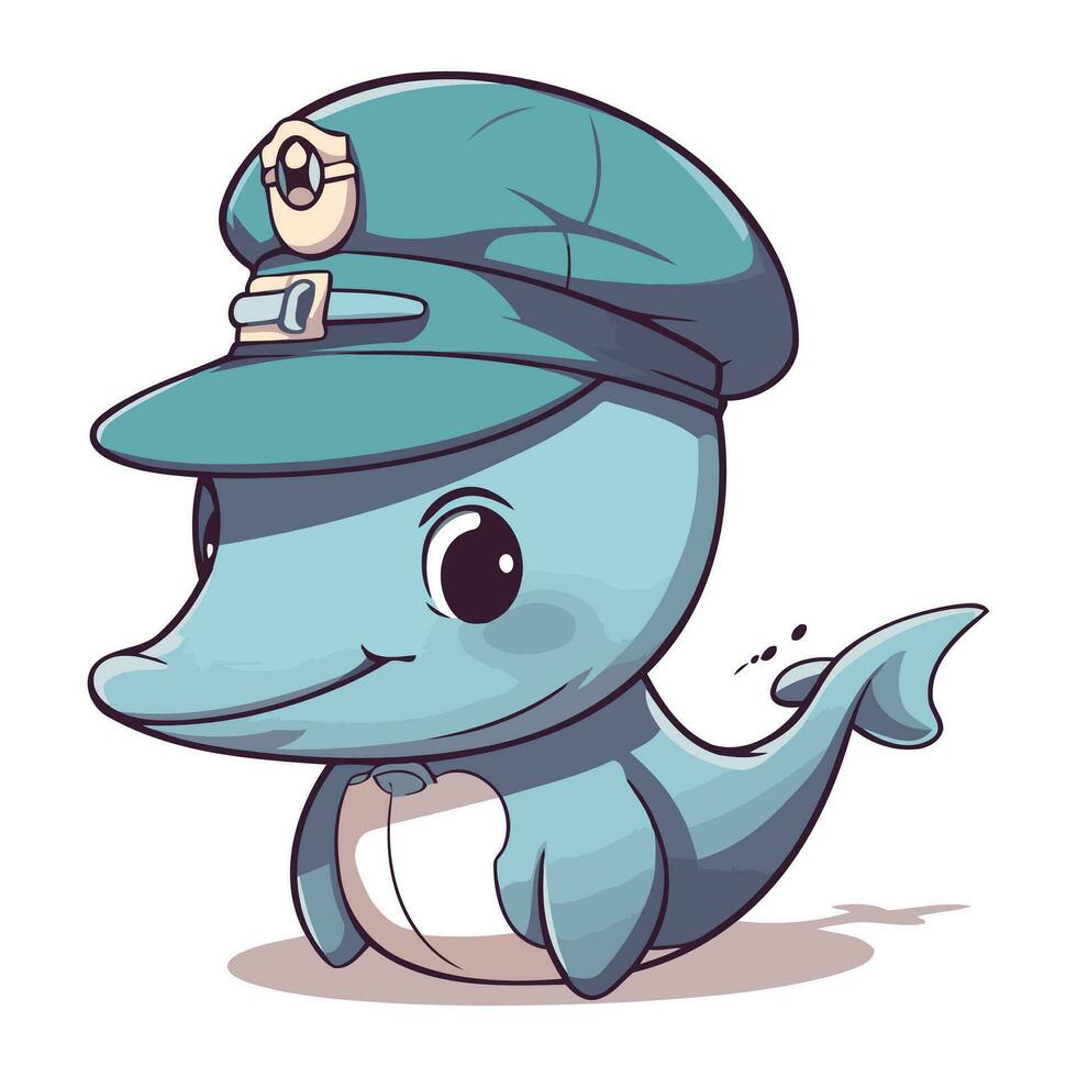 Cute cartoon shark in a cap on a white background. Vector illustration