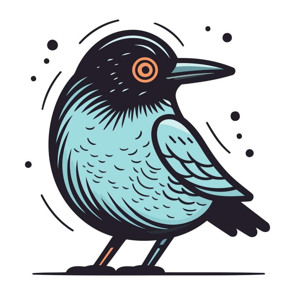 Cute cartoon crow in doodle style. Vector illustration.