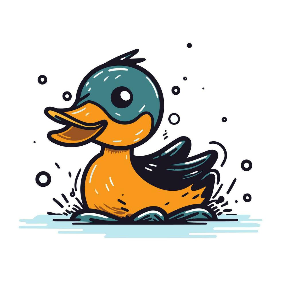 Pato nadando en el agua. vector ilustración en dibujos animados estilo.