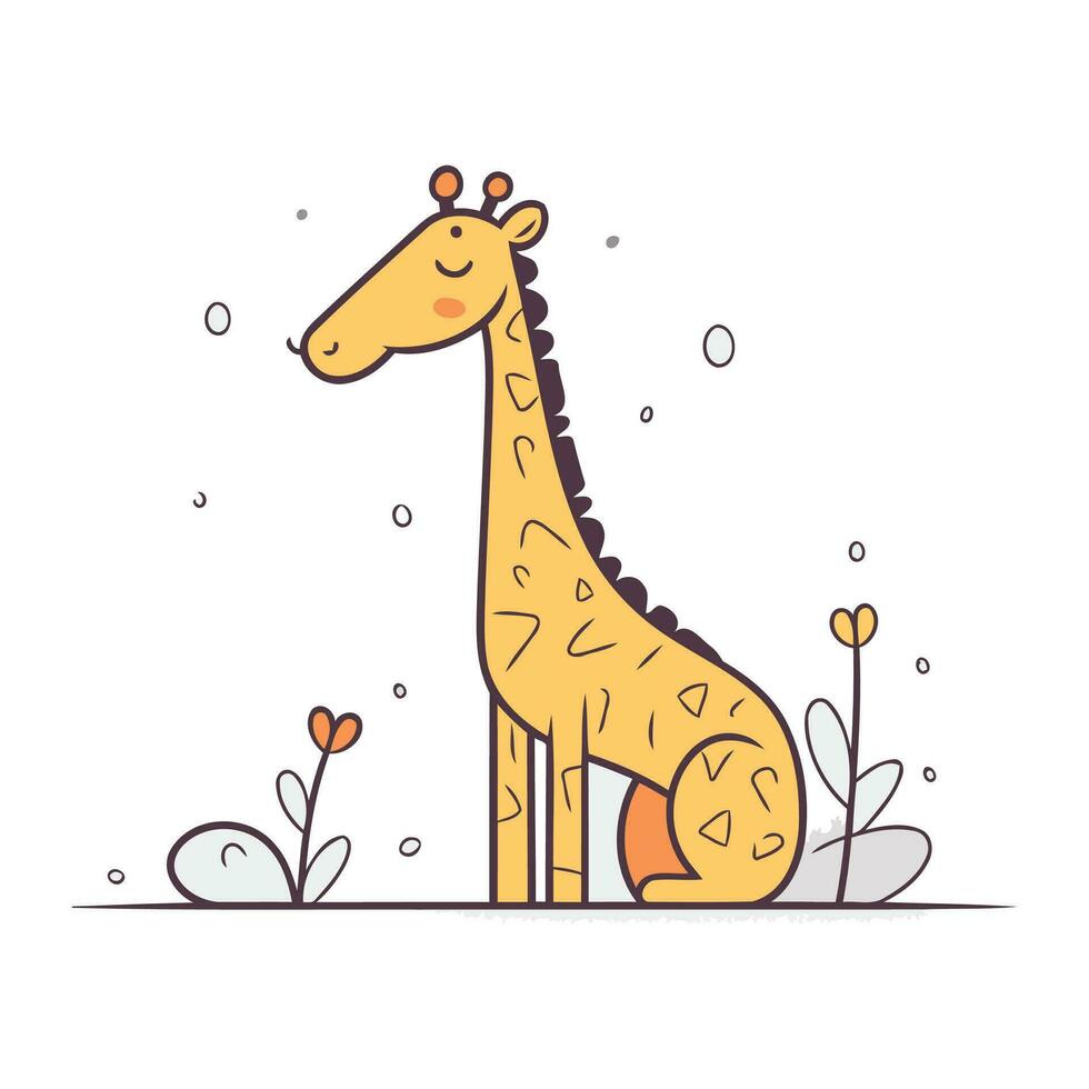 Cute giraffe. Vector illustration in flat linear style. Cartoon animal.