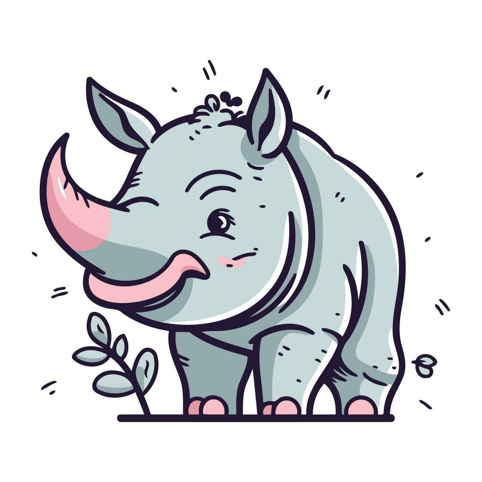 Cute rhinoceros. Vector illustration in cartoon style.