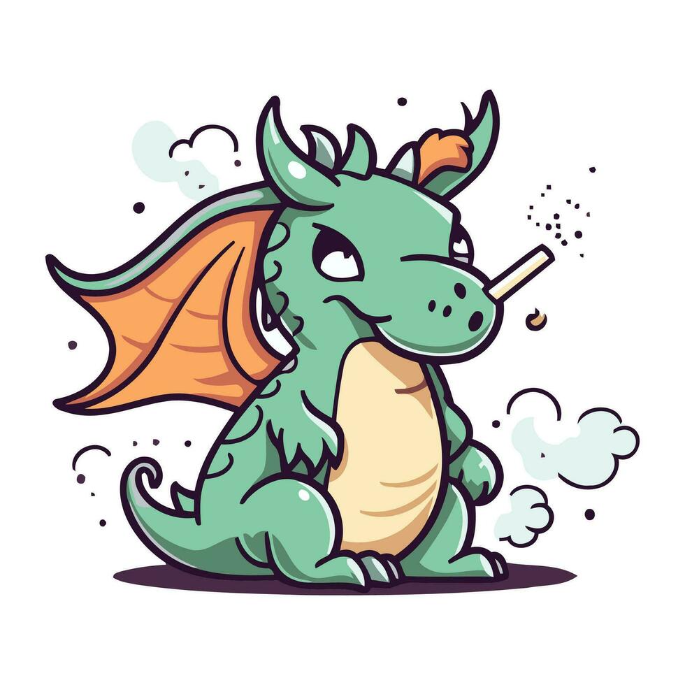 Vector illustration of a cute cartoon dragon. Isolated on white background.