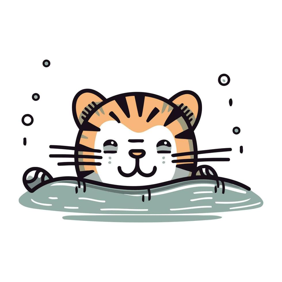 Cute cartoon tiger. Vector illustration in a flat style. Cute animal.