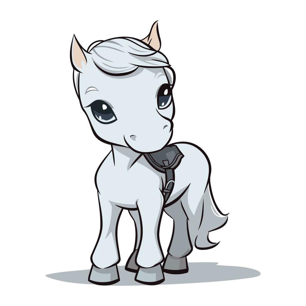 linda dibujos animados blanco poni aislado en blanco antecedentes. vector ilustración.