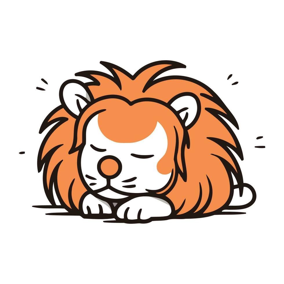 Lion sleeping. Cute cartoon doodle vector illustration.