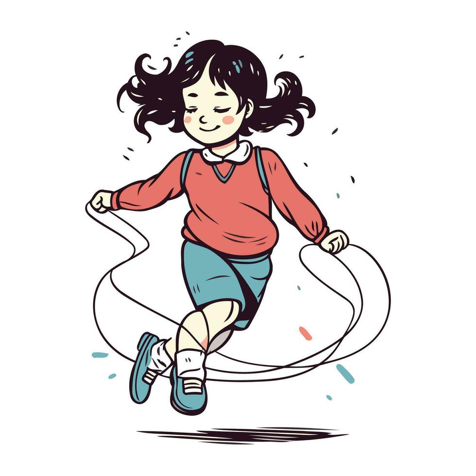 niña con salto a la comba cuerda. vector ilustración de un niña saltando en un cuerda.