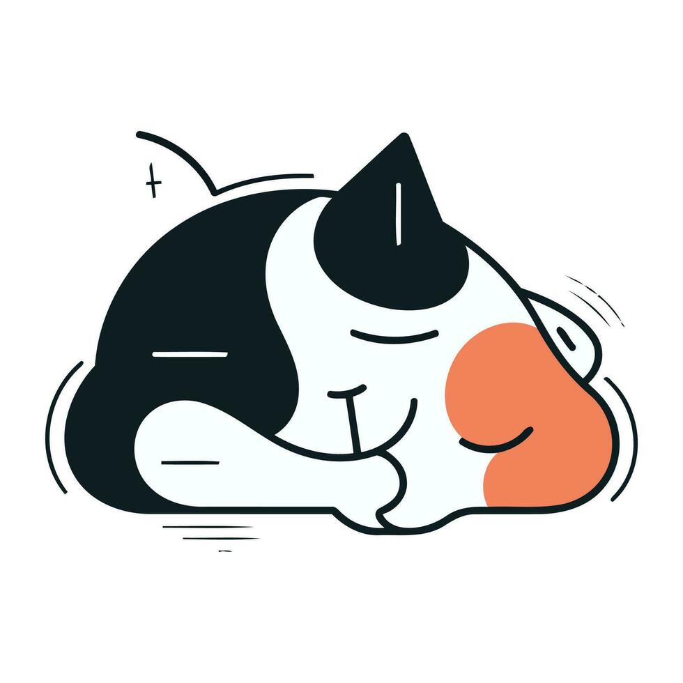 Cute cat sleeping on the pillow. Vector illustration in linear style.