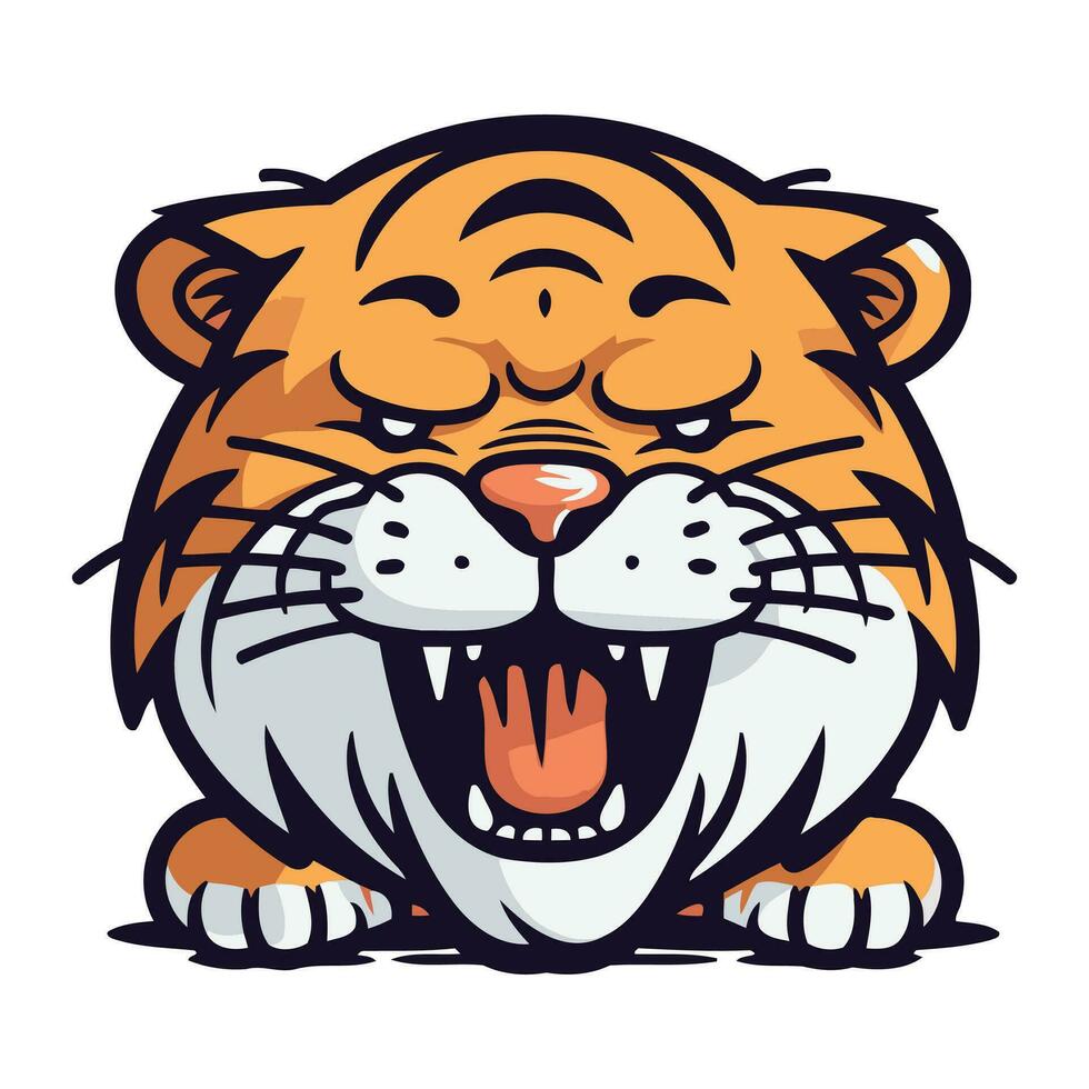 Cartoon tiger face. Vector illustration isolated on a white background.