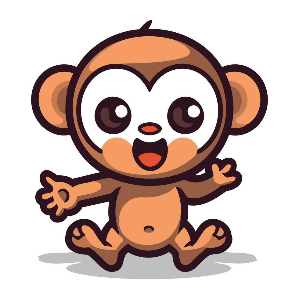 Cute Monkey Cartoon Mascot Character Vector Illustration Isolated