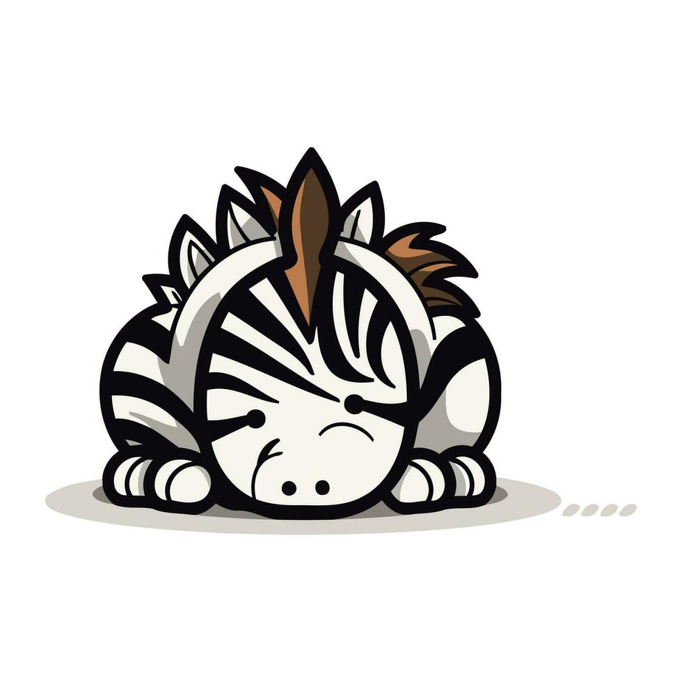 Zebra sleeping on white background. Vector illustration in cartoon style.