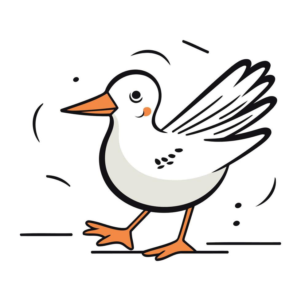 Vector illustration of cute cartoon seagull on white background. Isolated.