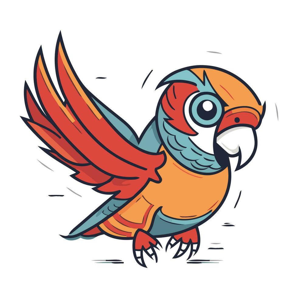 Cute cartoon parrot. Vector illustration. Isolated on white background.