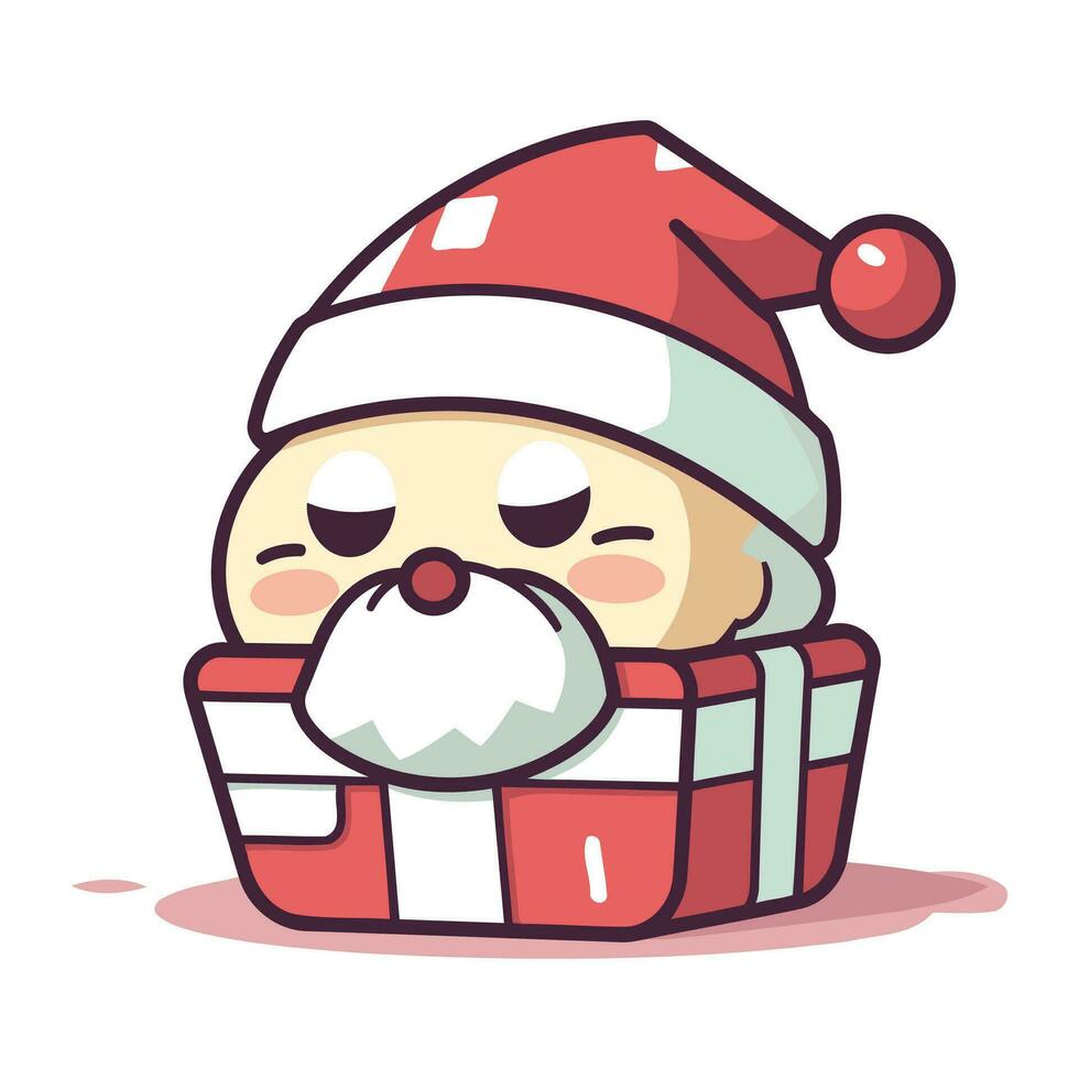 Cute Santa Claus in a gift box. Vector cartoon illustration.