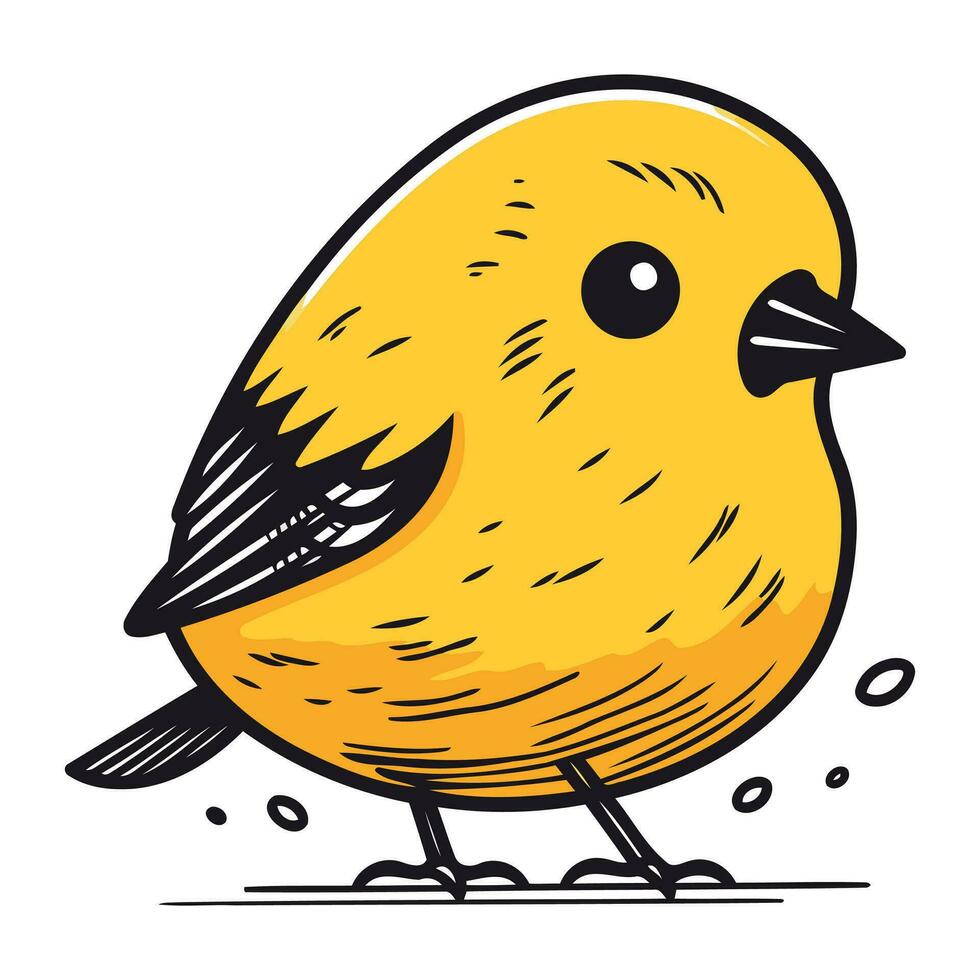 linda pequeño amarillo pájaro aislado en blanco antecedentes. mano dibujado vector ilustración.