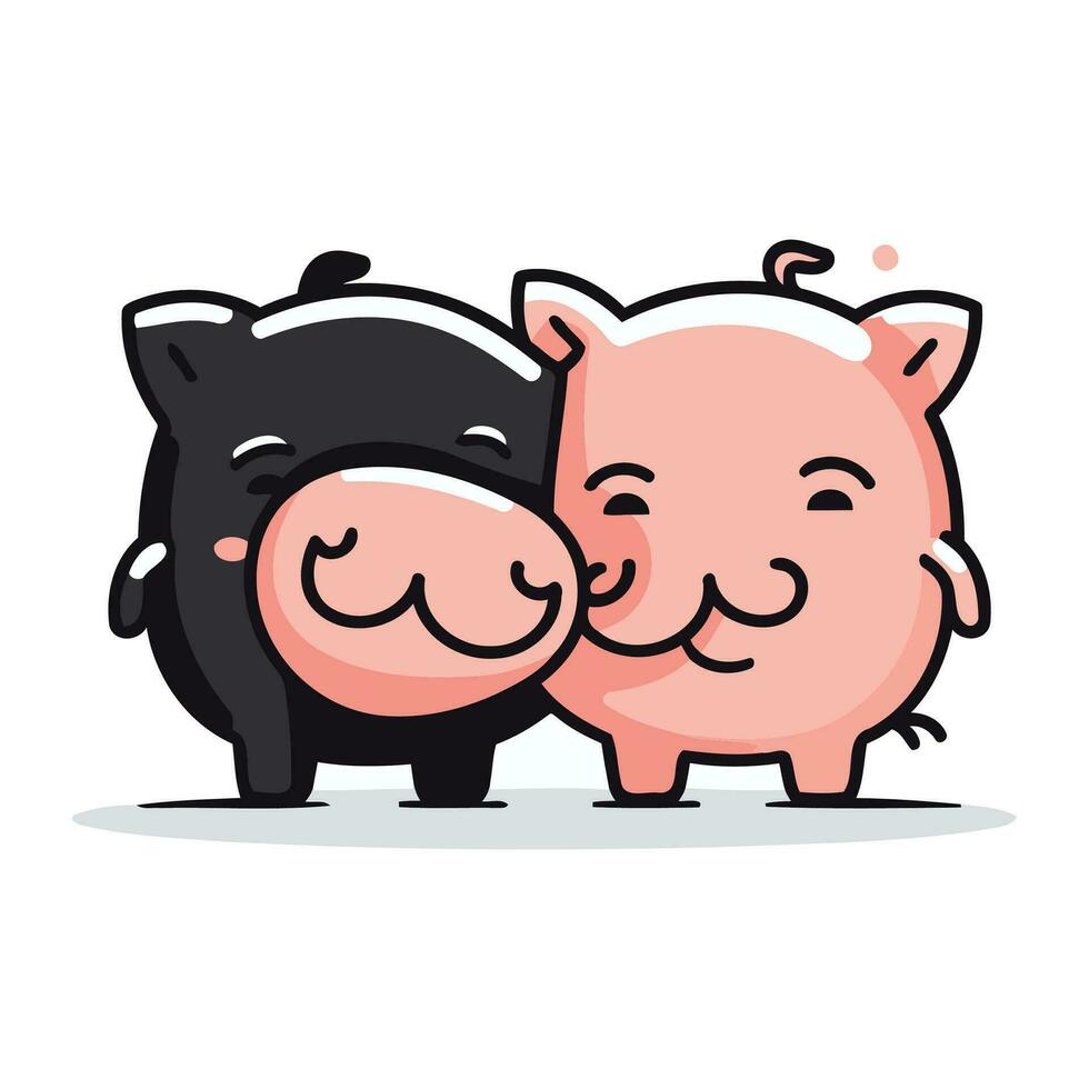 cerdito banco y cerdito banco. vector ilustración en dibujos animados estilo.