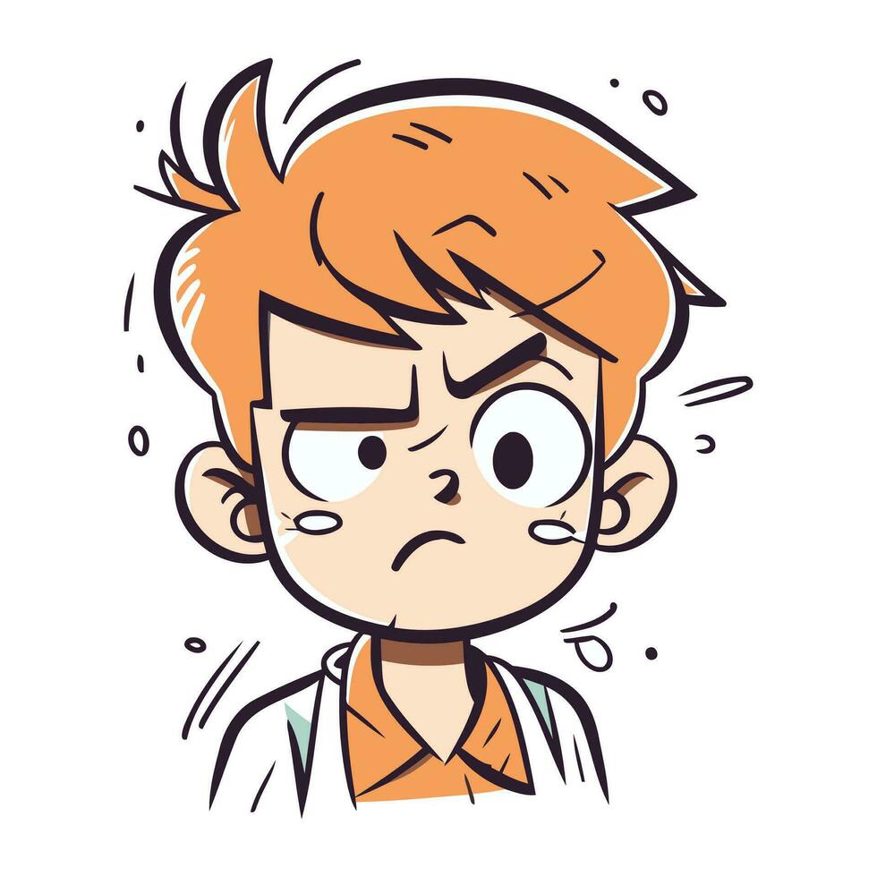Illustration of a boy with angry facial expression. Vector illustration.